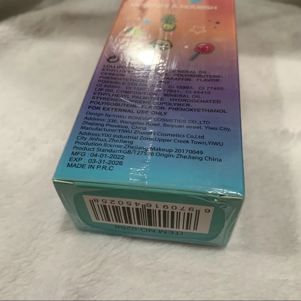 Orange 2 in 1 Lollipop Lip Balm and Lip Gloss Oil Temperature Color Changing NIB